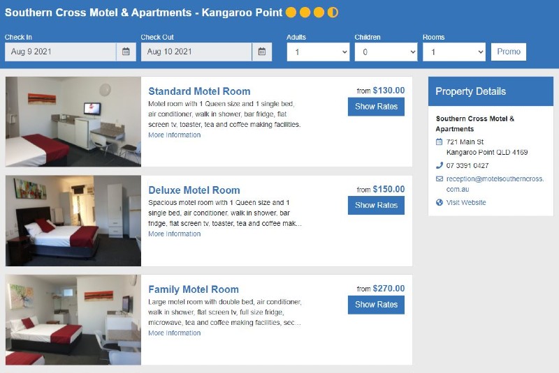 Book Accommodation online at Southern Cross Motel & Apartments